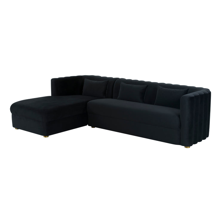 Sofá seccional de terciopelo negro Anice - en L izquierdo.