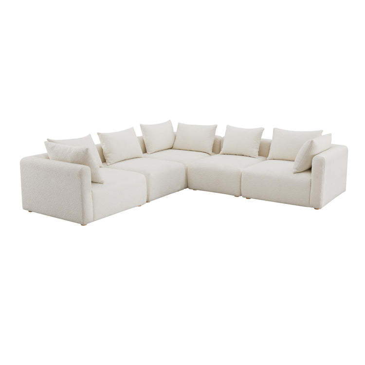 Sofá seccional modular de 5 piezas Emory de boucle color crema.
