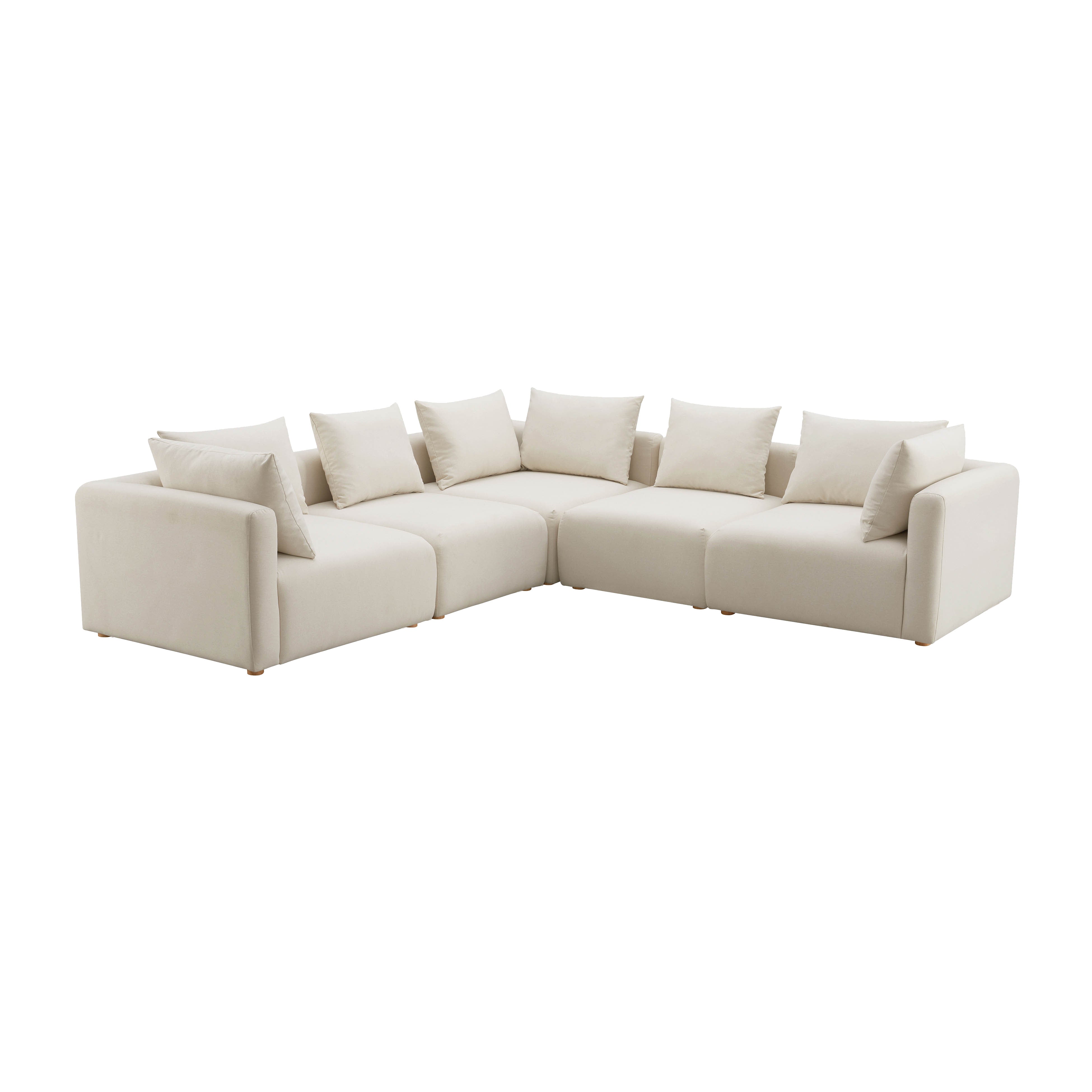Sofá seccional modular de 5 piezas Emory de lino color crema.
