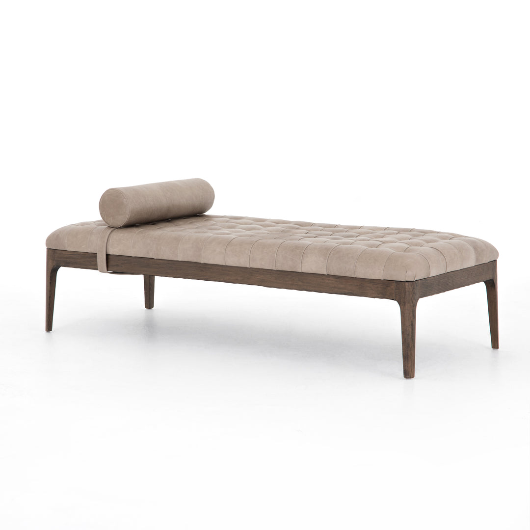 Banca chaise para sala o recámara de madera haya maciza Hania color topo.