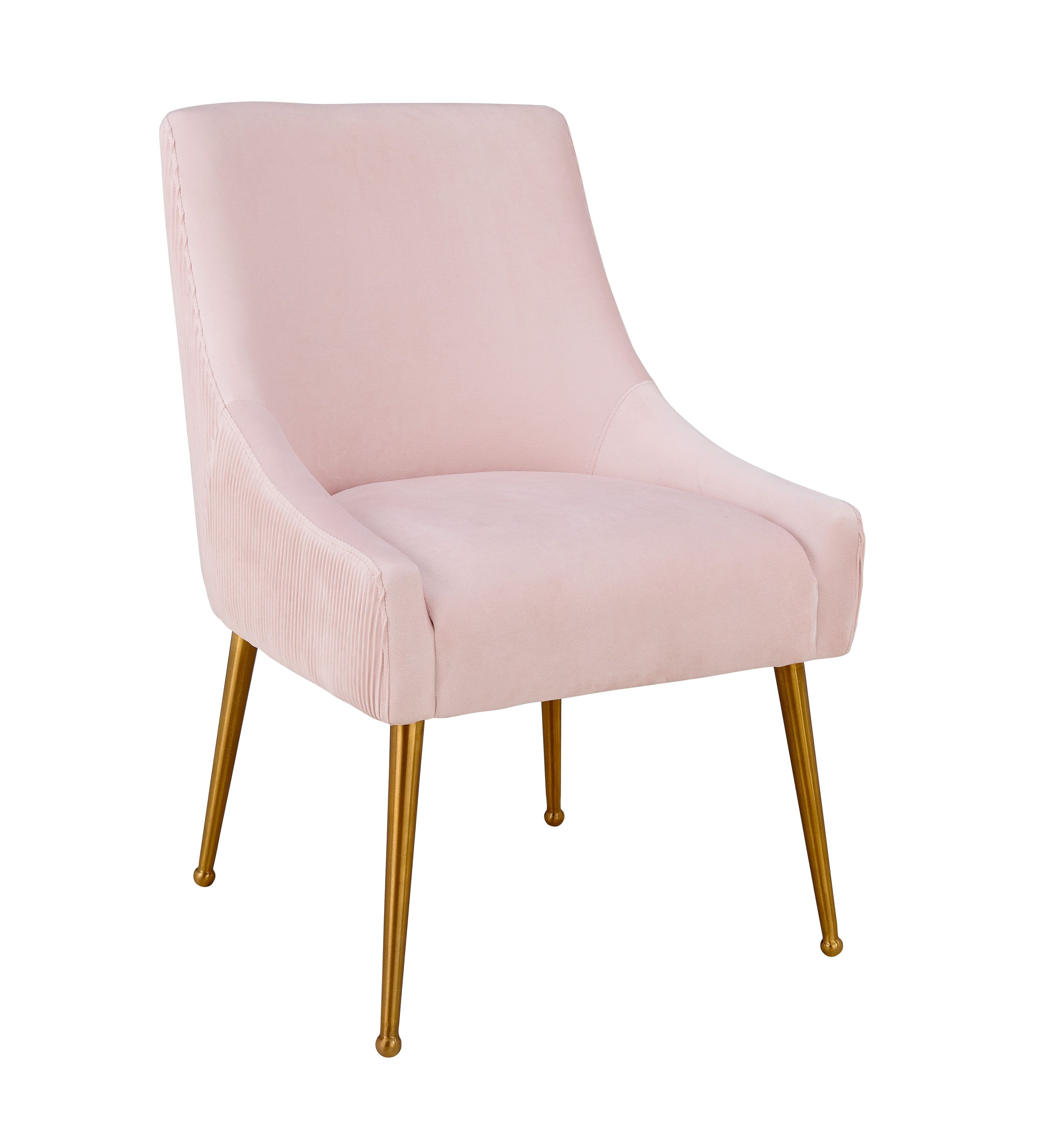 Silla para comedor de terciopelo Aissa AAIS-01 color de terciopelo rosa y base dorada.