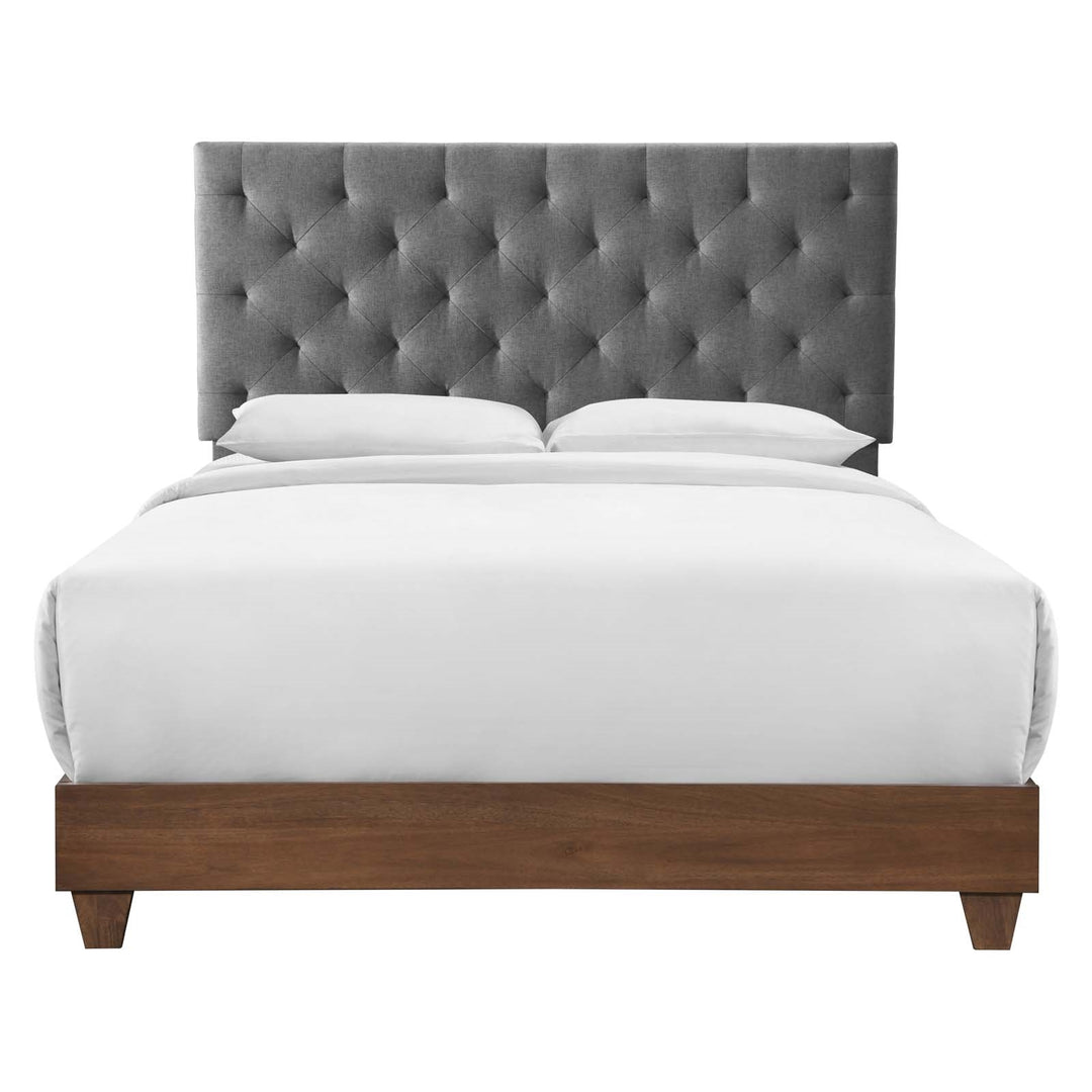 Cama Queen de tela tapizada con capitoné de diamantes Noha