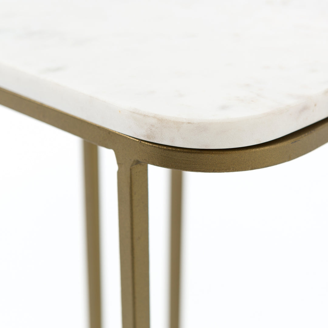 Mesa lateral estilo C con mármol blanco pulido Colin