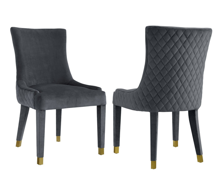 Silla de terciopelo con patrón de diamantes Lionel - juego de 2 color gris y puntas doradas.
