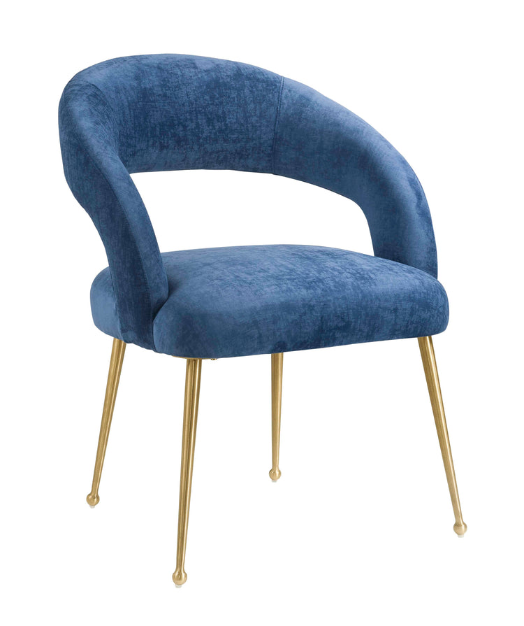 Silla terciopelo para comedor Elya AELY-04 de terciopelo color azul con base de acero inoxidable dorado.