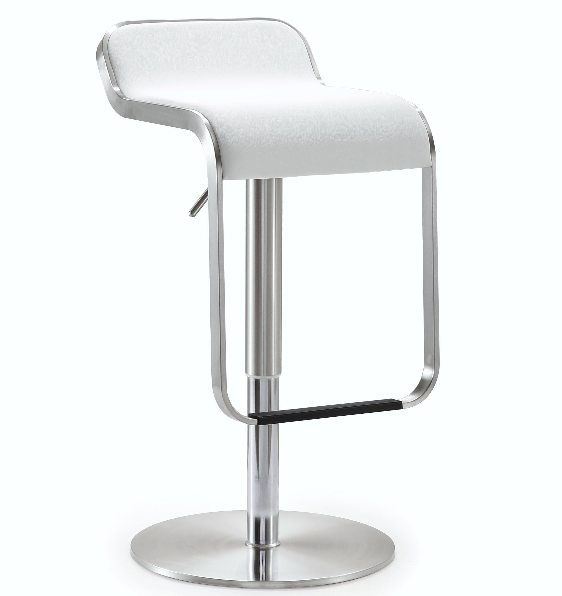 Banco para barra ajustable de acero inoxidable Nigiri NIGI-02 color blanco y base de acero inoxidable y asiento tapizado en piel vegana.