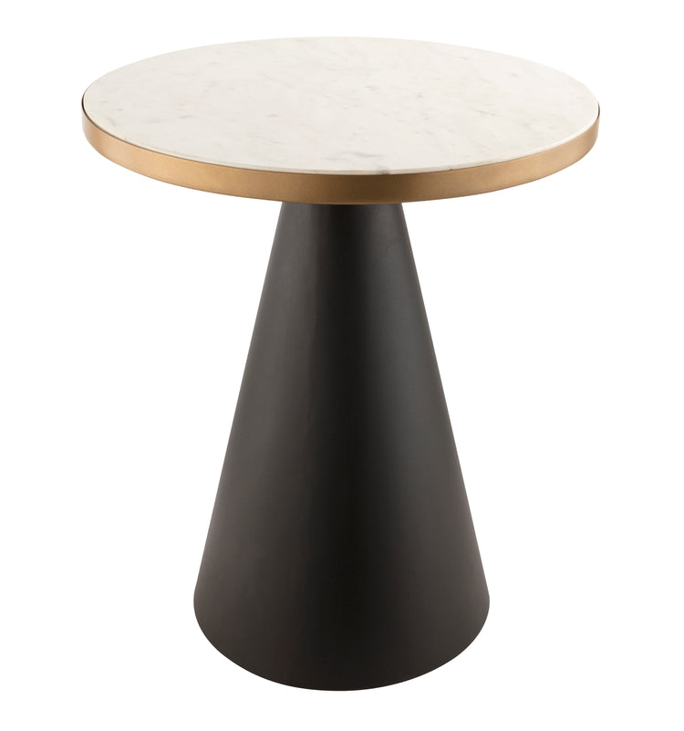Mesa lateral para sala de mármol blanco con contorno dorado Chloris.