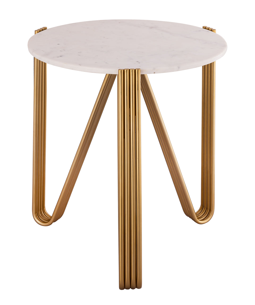 Mesa lateral para sala de mármol blanco con base curveada dorado