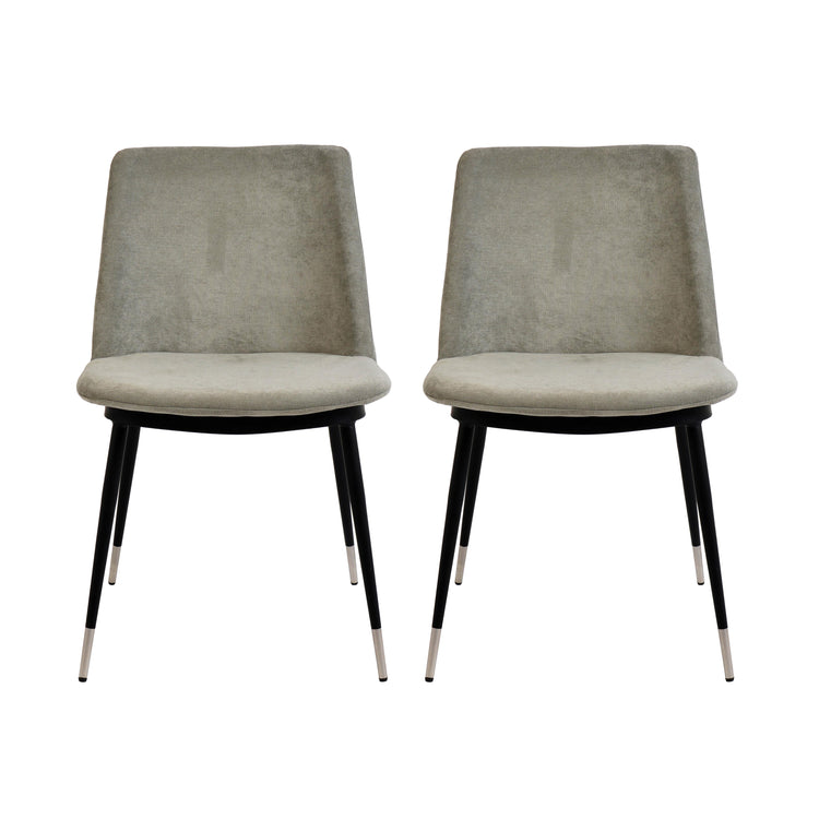 Sillas de terciopelo para comedor modernas Elisa - juego de dos SCLE-01 color del terciopelo gris texturizado y base de metal negra con puntas grises.