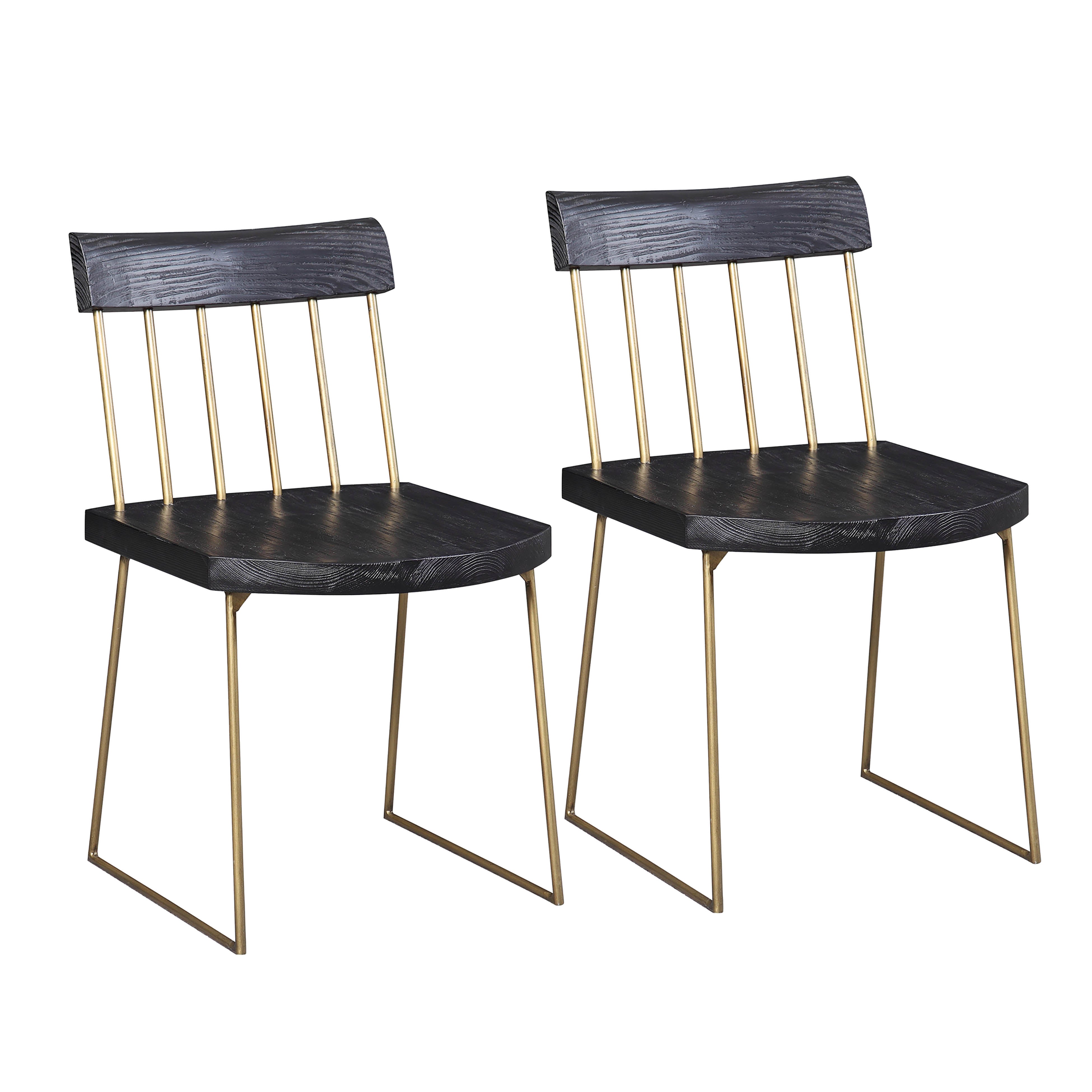 Silla de madera de pino estilo industrial Lucas - juego de 2 base dorada y madera de pino negra.
