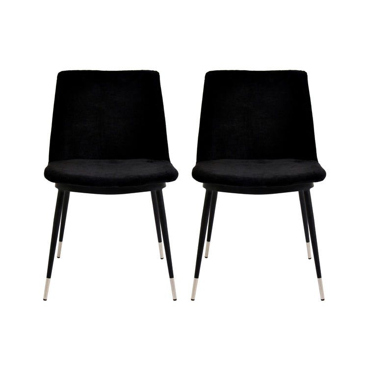 Sillas de terciopelo para comedor modernas Elisa - juego de dos SCLE-02 color del terciopelo negro y base de metal negra con puntas grises.