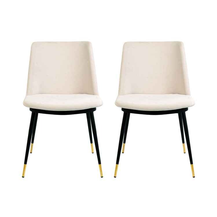 Sillas de teciopelo para comedor modernas Elisa - juego de dos SCLE-01 color del terciopelo crema y base de metal negra con puntas doradas.