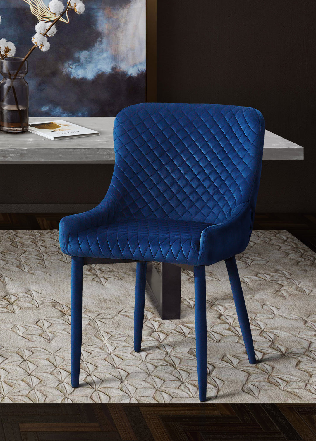 Silla gris o azul marino estilo capitoné de diamantes Erena