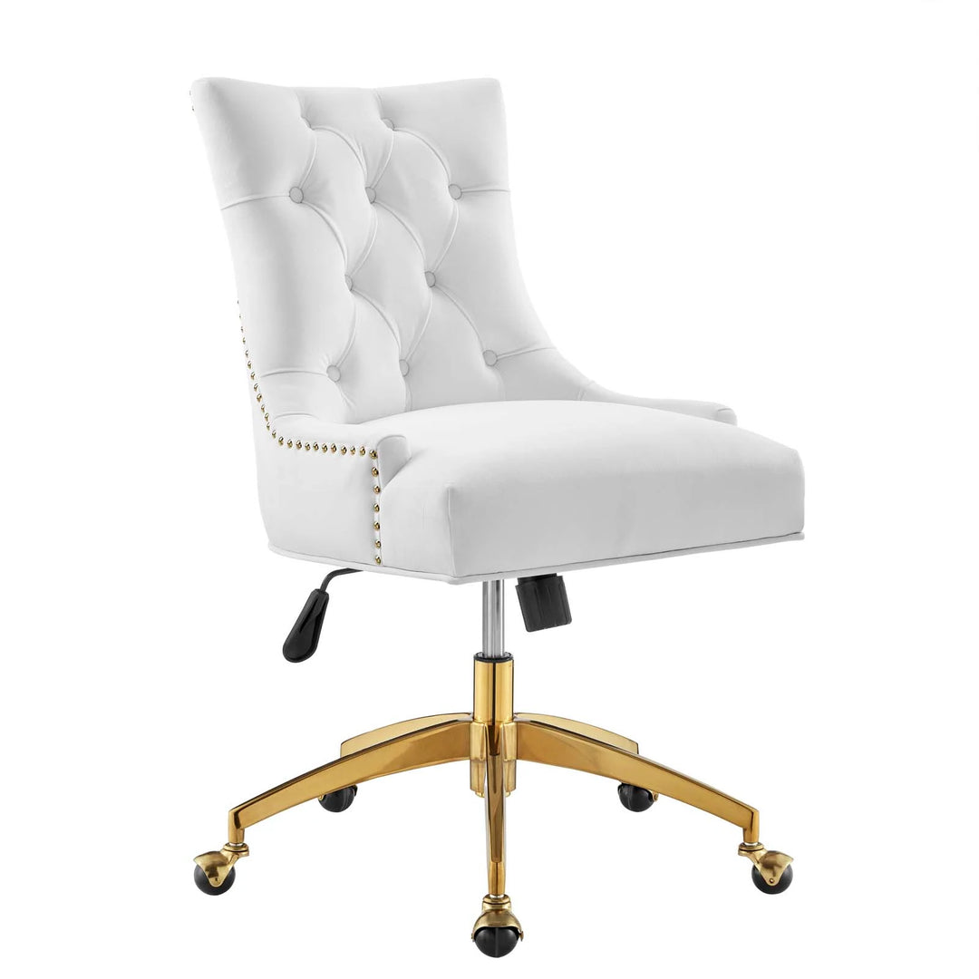 Silla de oficina moderna de terciopelo sin descansabrazos y base dorada 360 Mahdia - Color blanco MAHN-02.