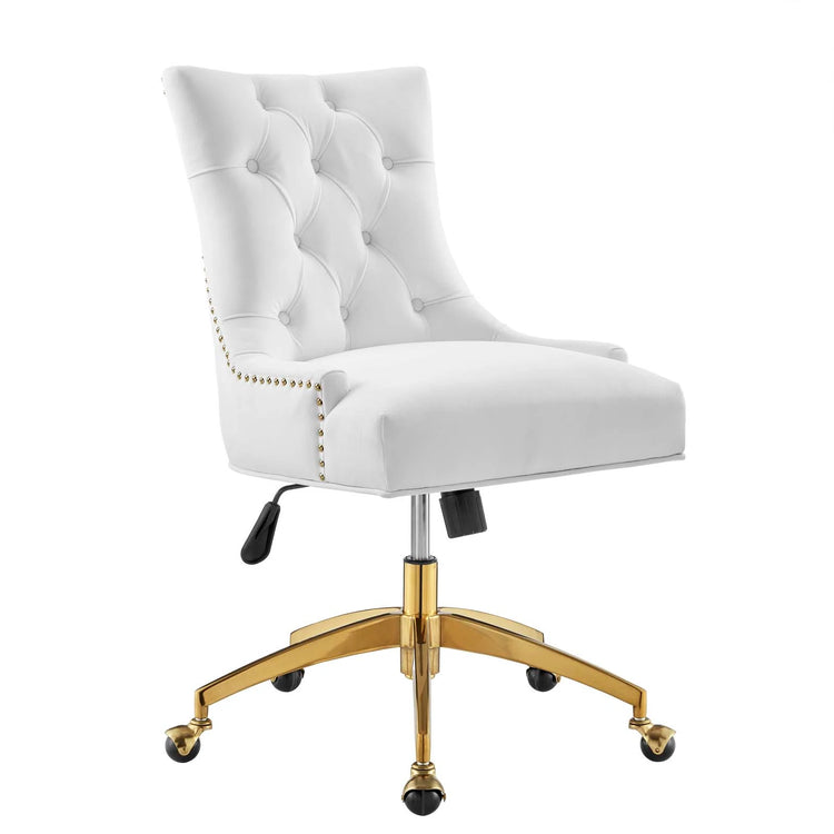Silla de oficina moderna de terciopelo sin descansabrazos y base dorada 360 Mahdia - Color blanco MAHN-02.