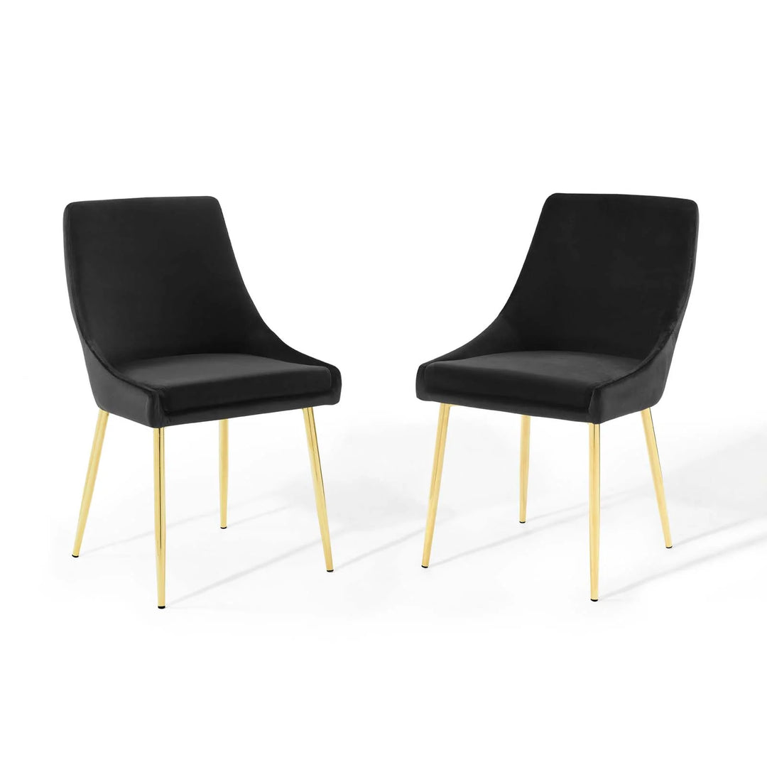 Sillas de comedor de terciopelo con base dorada Eviv - juego de dos EVVI-02 color de terciopelo negro y base de acero inoxidable dorado.