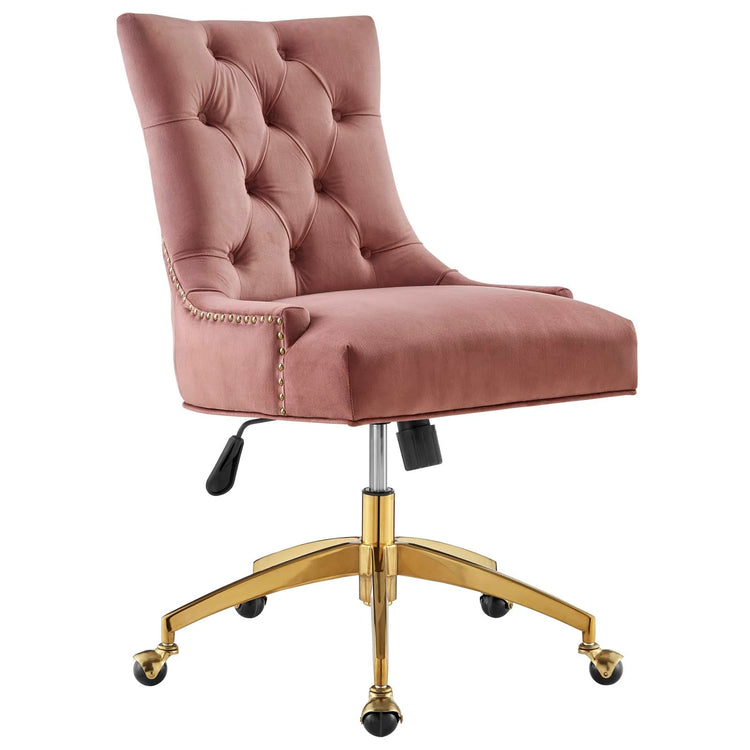 Silla de oficina moderna de terciopelo sin descansabrazos y base dorada 360 Mahdia - Color rosa MAHN-03.