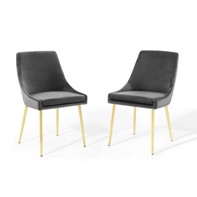 Sillas de comedor de terciopelo con base dorada Eviv - juego de dos EVVI-03 color de terciopelo gris oscuro y base de acero inoxidable dorado.