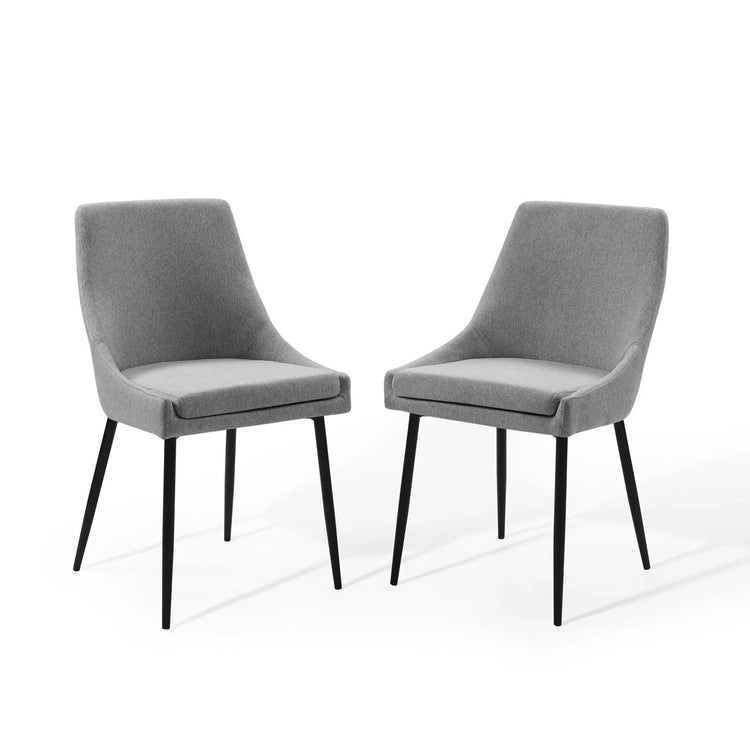 Sillas de comedor moderna de tela Eviv - juego de dos EVVT-03 color de la tela gris claro y base negra.