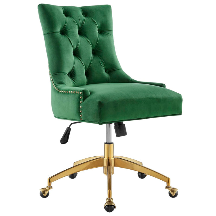 Silla de oficina moderna de terciopelo sin descansabrazos y base dorada 360 Mahdia - Color verde MAHN-06.