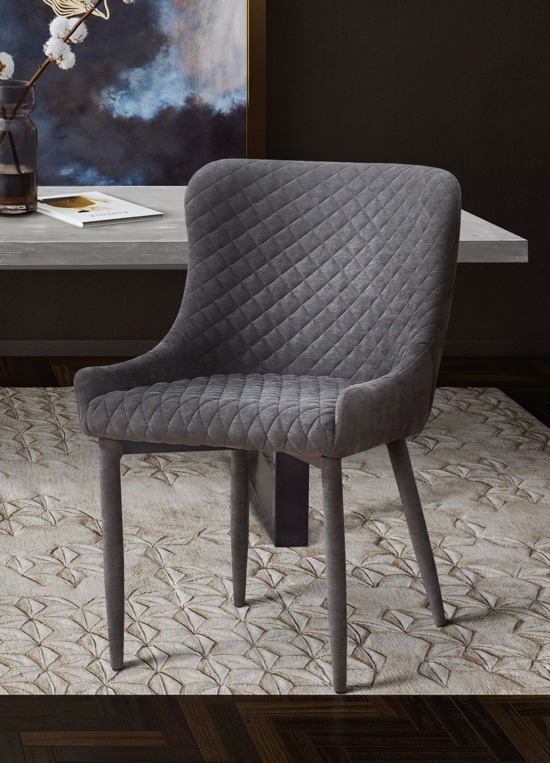 Silla gris o azul marino estilo capitoné de diamantes Erena
