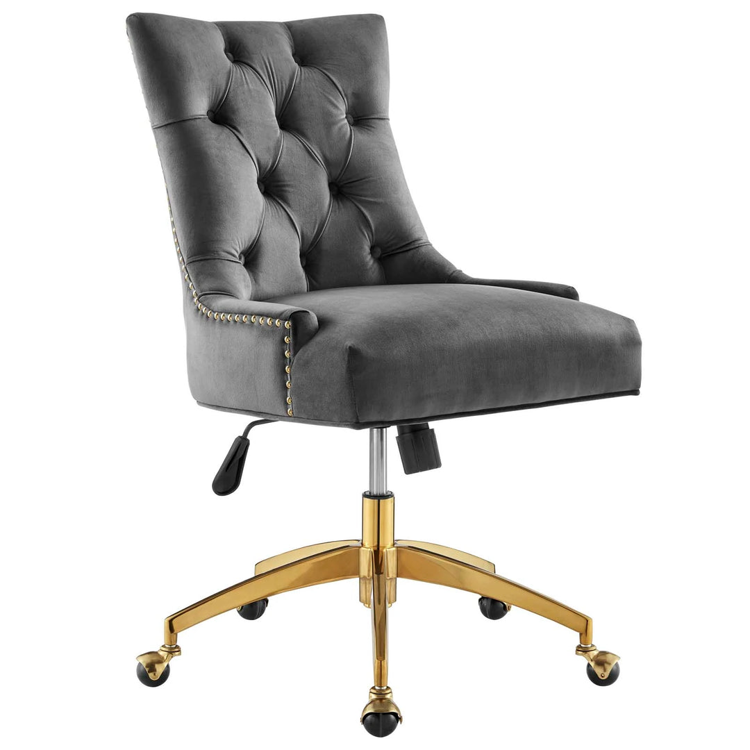 Silla de oficina moderna de terciopelo sin descansabrazos y base dorada 360 Mahdia - Color gris MAHN-01.