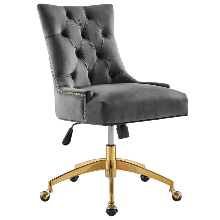 Silla de oficina moderna de terciopelo sin descansabrazos y base dorada 360 Mahdia - Color gris MAHN-01.