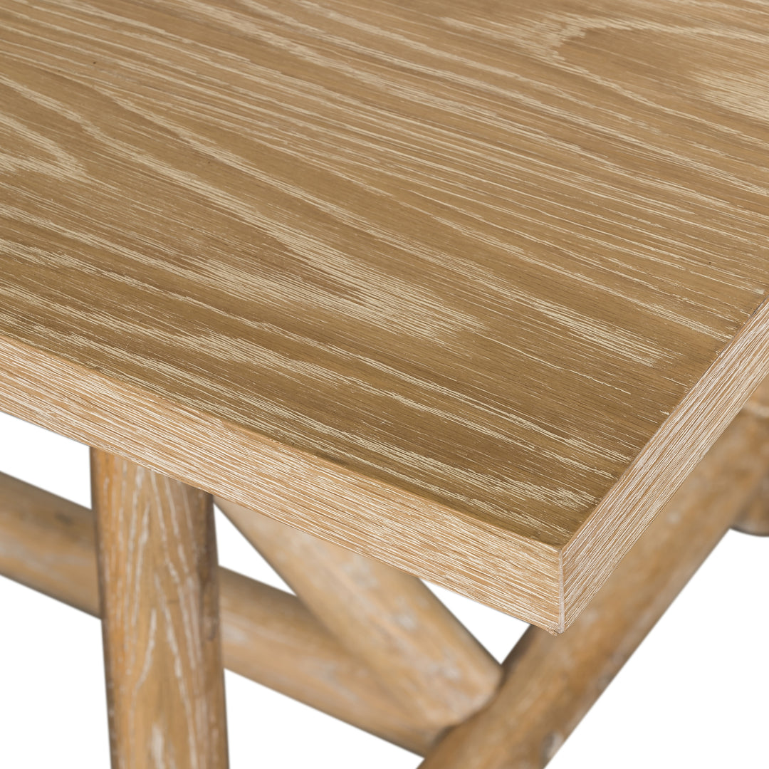 Mesa de comedor de chapa de roble blanqueado Maik