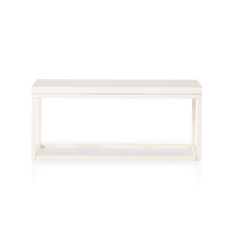 Mesa de centro rectangular de concreto blanco Macas de frente.