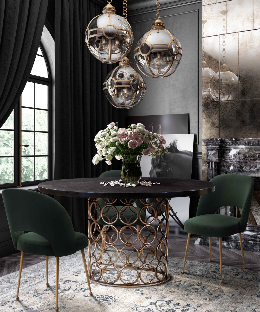 Silla para comedor de terciopelo moderno y base dorada Zuara