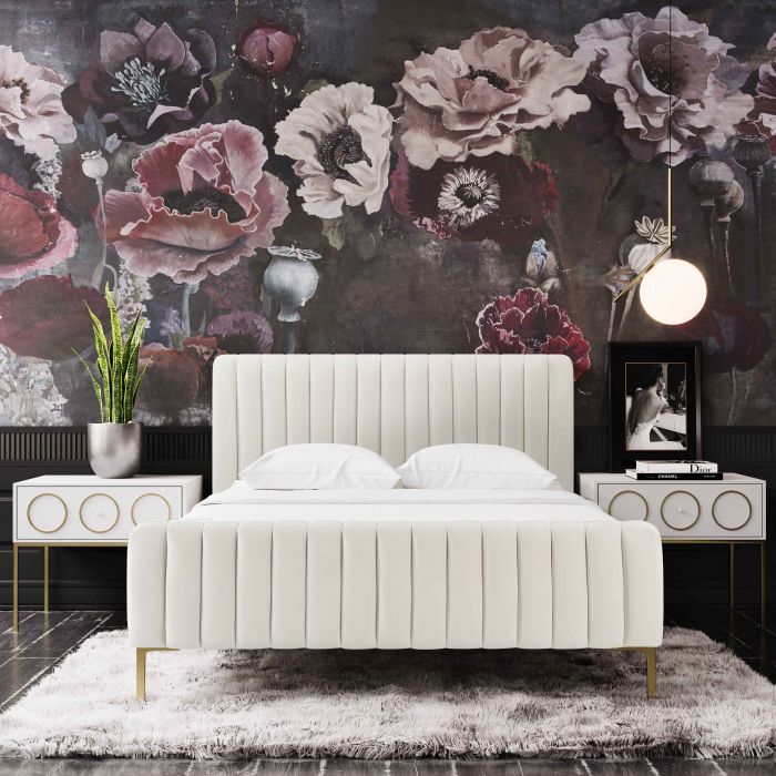 Cama King acanalado de terciopelo Aliara